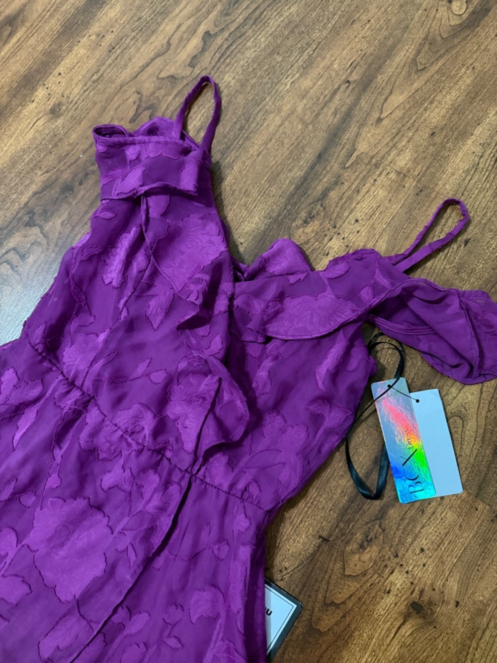BCX Bright Fuchsia Cold-Shoulder Ruffle High-Low Dress - Picture 4 of 8